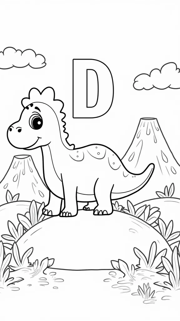 d est pour la page à colorier des dinosaures